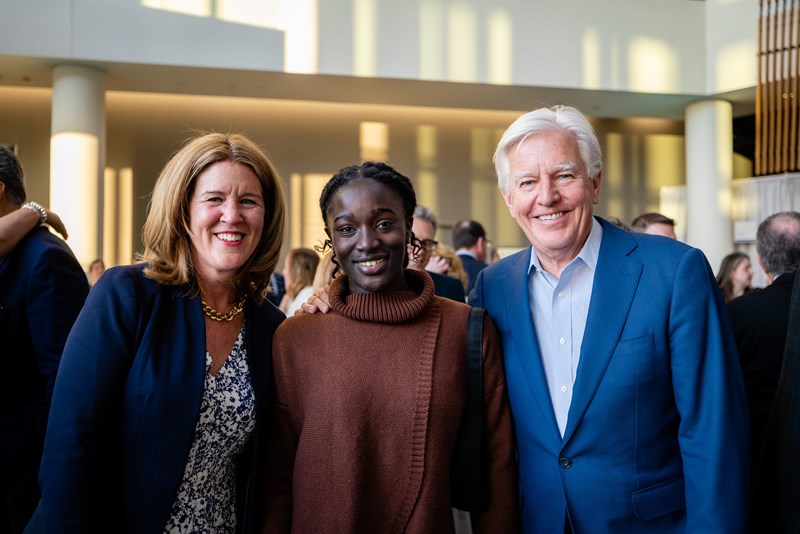Jen Meehan, student Giftie Nessie and UMass President Marty Meehan