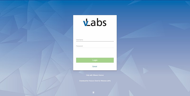vLabs login page with username and password