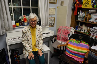 Dominique Haughton in her office at Bentley