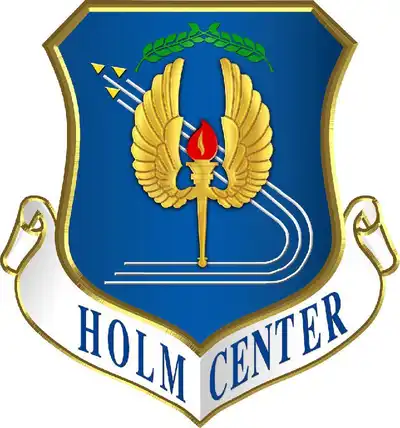 A torch with wings - Holm Center logo.