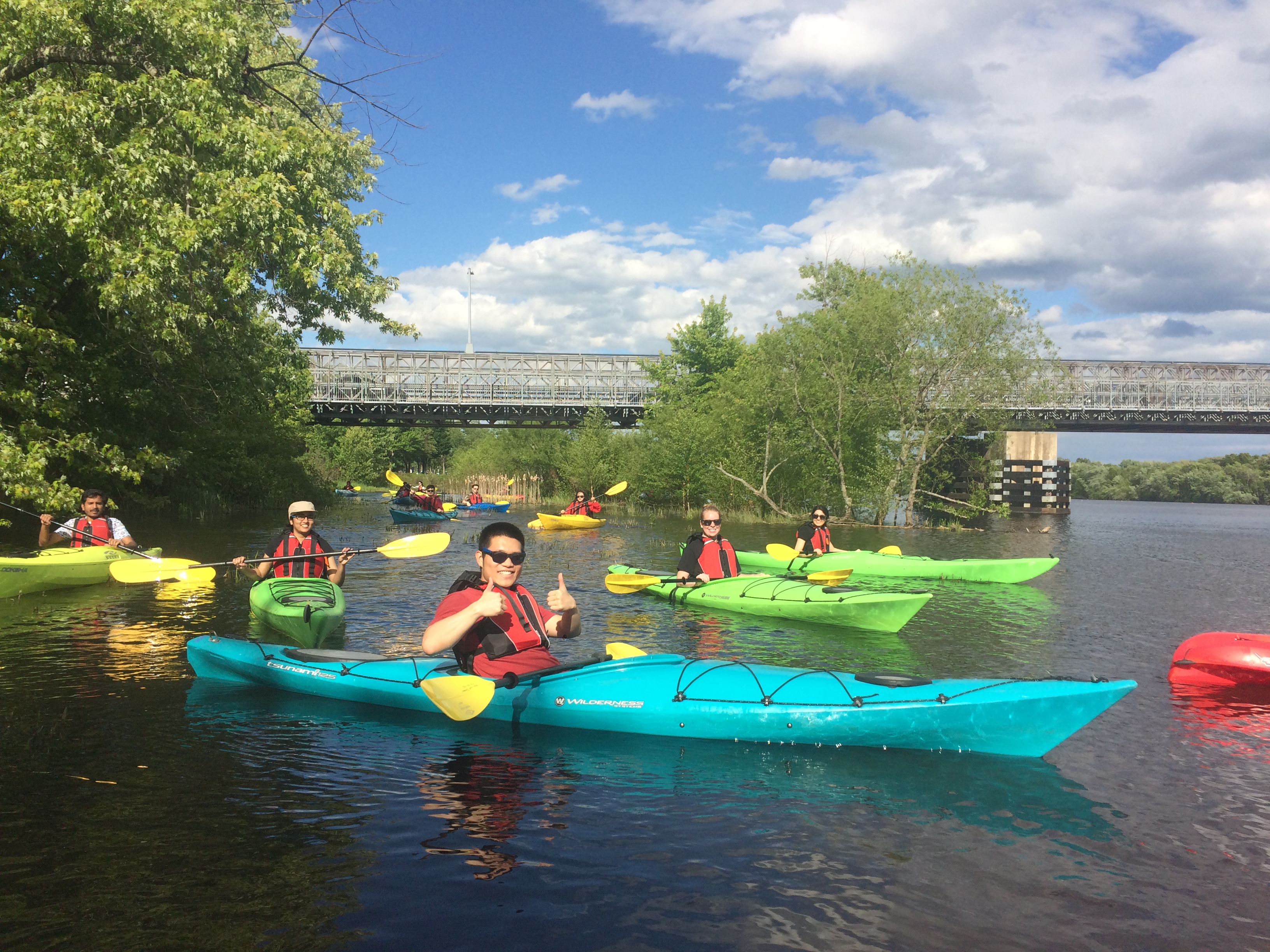 Students kayaking on Merrimack River.