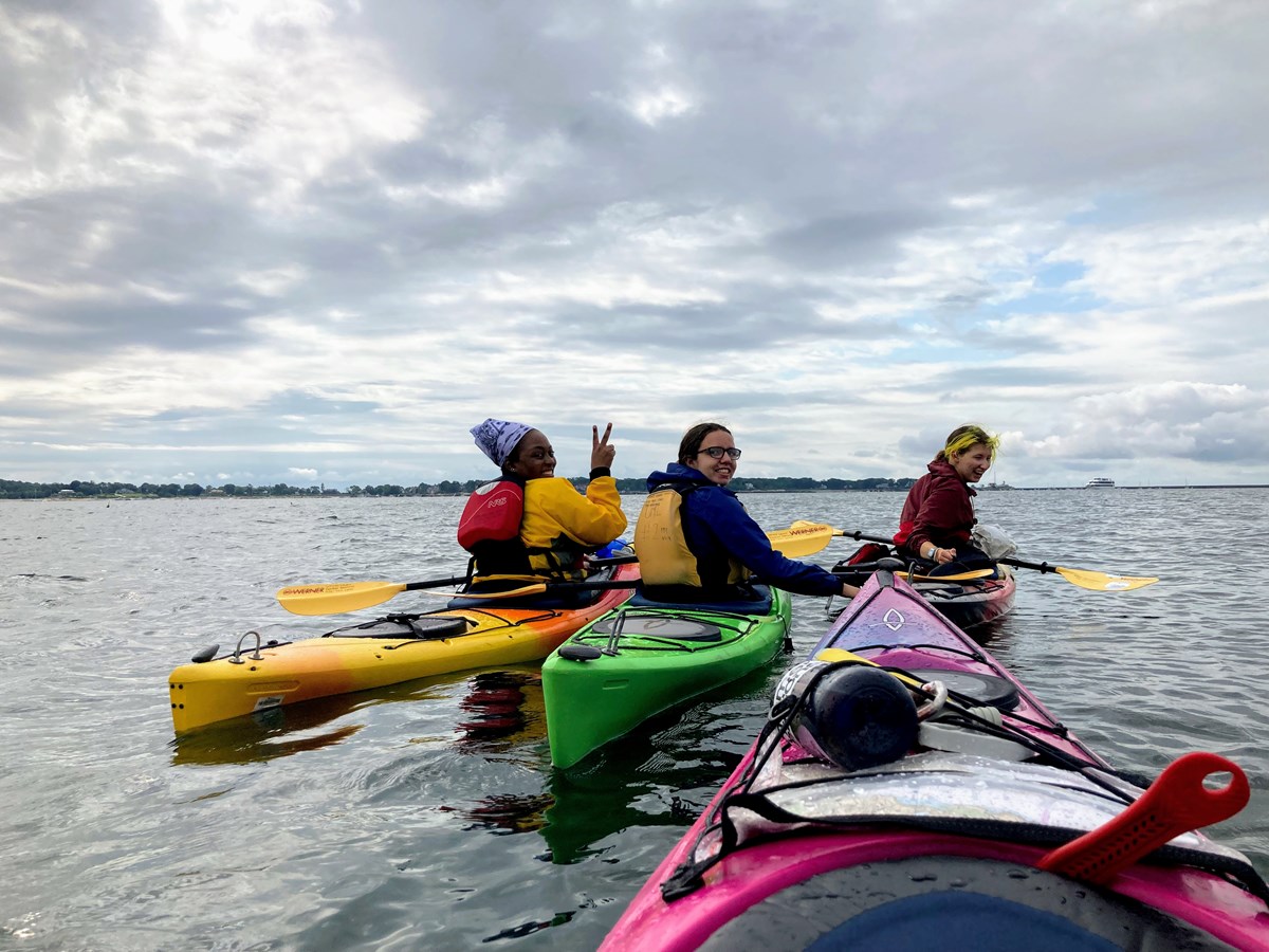 Three Women in Kayaks - Sea Kayaking Gloucester, MA
