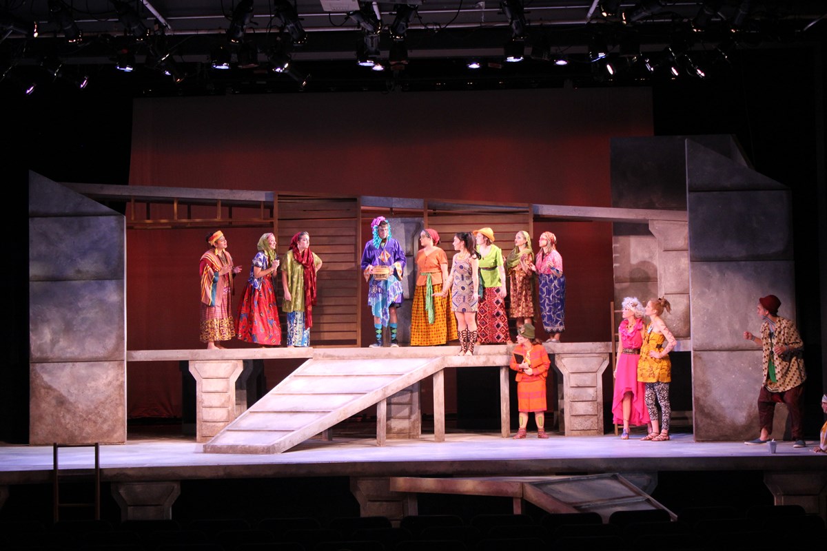 Women on stage in Lysistrata 