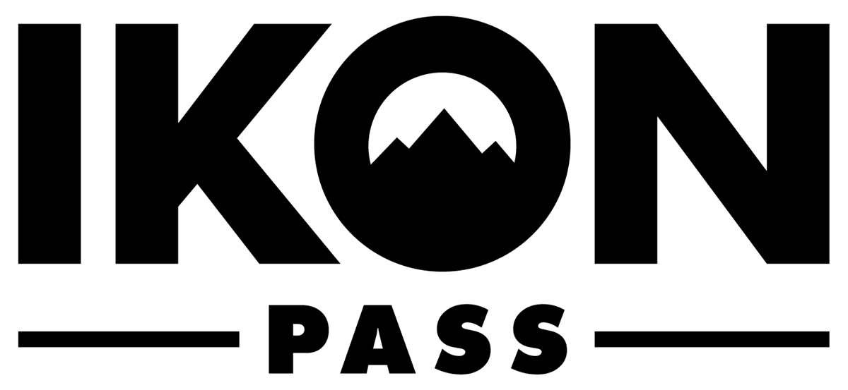 Black Ikon Pass logo, a mountain and the word Ikon