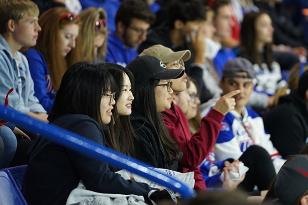 students watch the UML hockey game