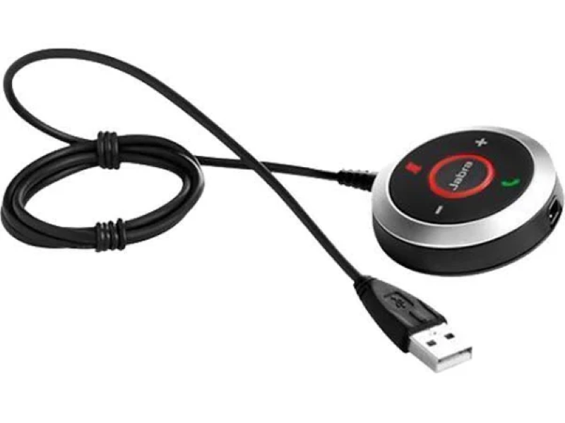 The Jabra wired headset version requires a round piece that plugs into the computer.