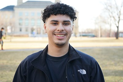 UMass Lowell sociology major Jefferson Lopez on the South Campus quad