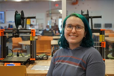 Biomedical engineering major Julia Measmer in the MakerSpace at UMass Lowell