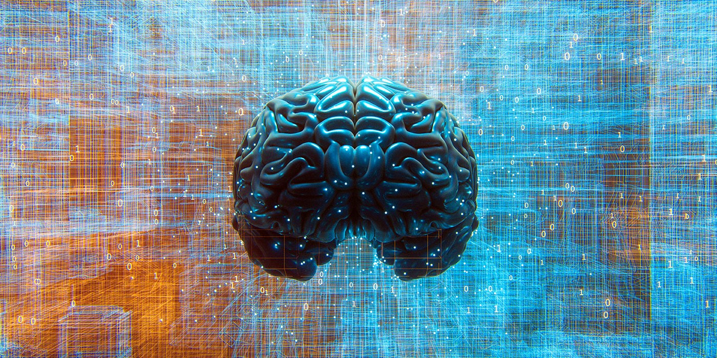 Brain on orange and blue background