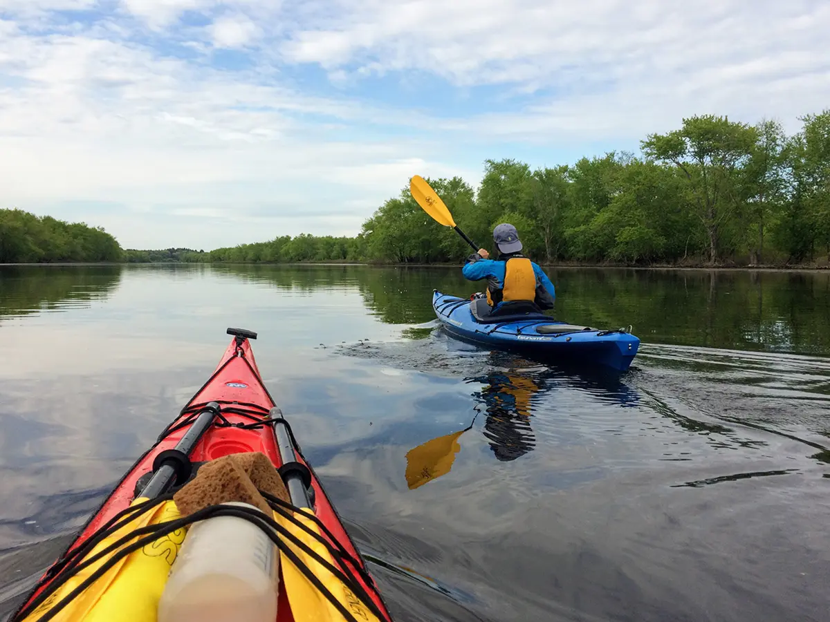 First person in kayak following second