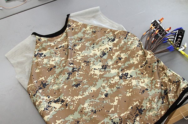 A camouflage vest that housing cooling wires.