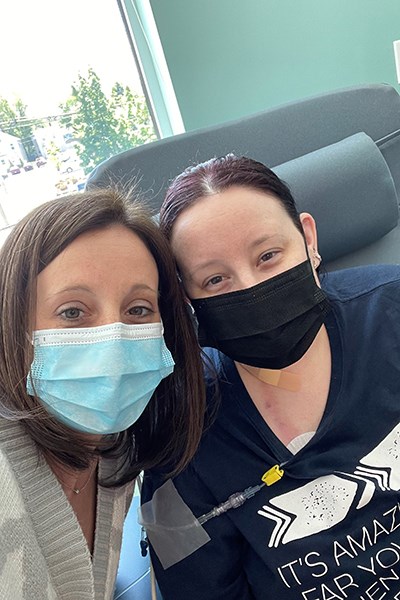 Kelley-Lawson at chemo with her sister