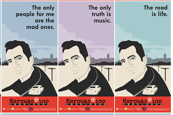 Banners with Jack Kerouac quotes for Kerouac@100, a citywide celebration of the Beat writer's birth 100 years ago.