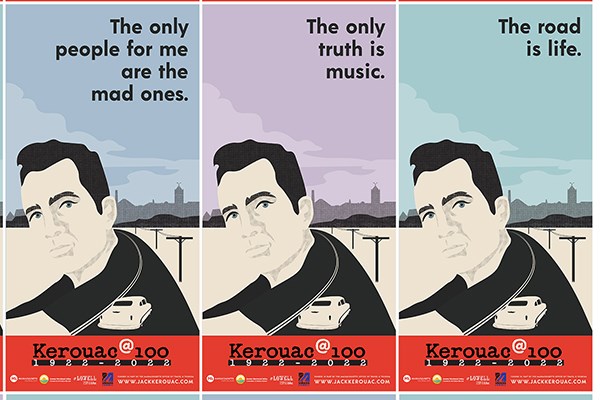 Banners with Jack Kerouac quotes that will be displayed in downtown Lowell for his centennial