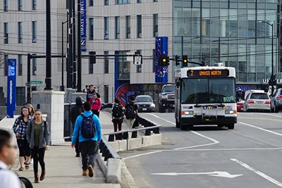 An LRTA bus crosses the Howe Bridge en route to North Campus