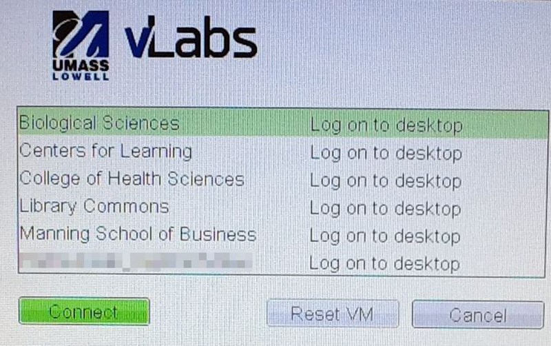 A list of labs is shown that your account is entitled access to and then select the lab that you want to access and click connect
