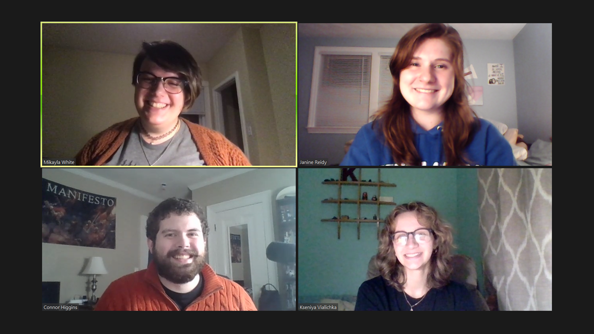 A screenshot of a Zoom meeting between the four student Leadership members
