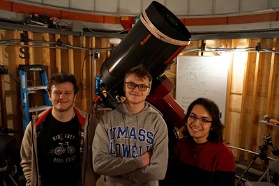 Student's Jacob, Ian, and Jordan at the UML observatory. 