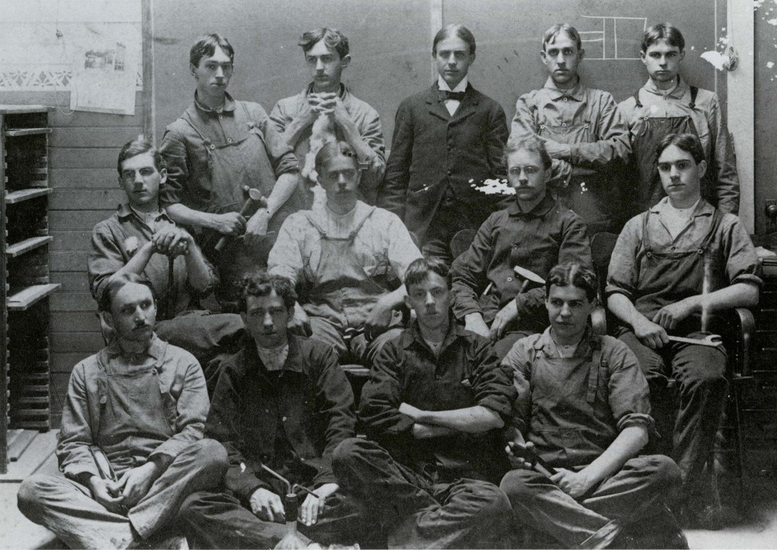 Lowell Textile School’s class of 1900 held the wrenches and hammers that were common in the textile industry