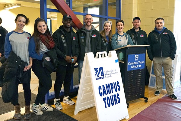 Student tour guides pose for a photo at the Rec Center