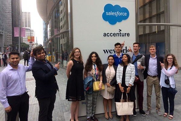 Manning students outside the Salesforce headquarters
