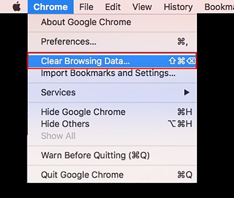 Open the Chrome menu in the upper left hand side of the screen and then click on the Clear Browsing Data option