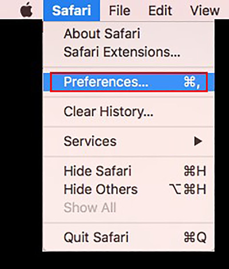 Open the Safari menu in the upper right corner of the screen and click Preferences