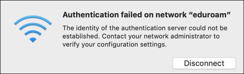 UMass Lowell eduroam WiFi Set Up – Mac OSX Note: These instructions are only needed if you see the following error message when connecting to the eduroam WiFi network from your Mac. Authentication error message screen.