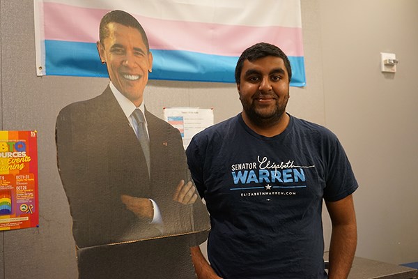 UMass Lowell economics major Mahdav Sampath is campaigning for Democrats in the 2018 midterm elections.
