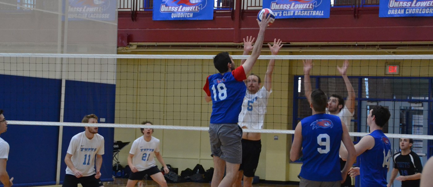 UMass Lowell mens volleyball club playing a match