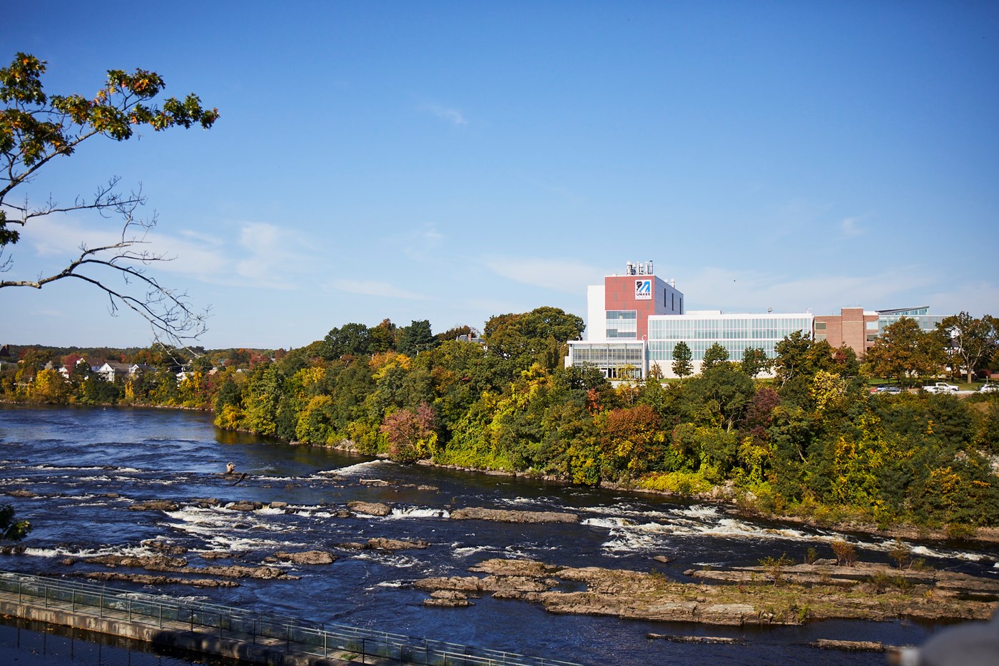Merrimack River and the Saab Emerging Technology Innovation Center from across the bridge