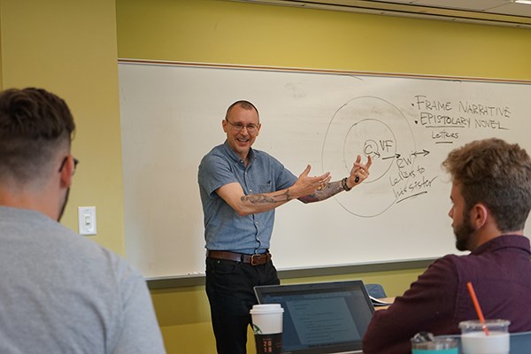 UMass Lowell English Dept. Chairman Todd Avery teaches a class on Monsters, Apes and Nightmares