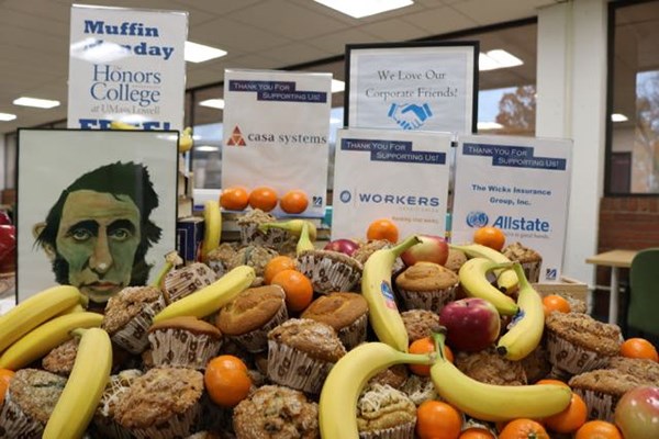 Muffins, fruit, yogurt and books are on offer during UML Honors College Muffin Mondays.