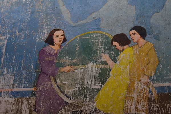 A section of unrestored mural in Coburn Hall.