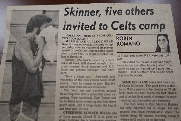 A newspaper clipping with a story about Dana Skinner and the Celtics