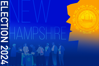 New Hampshire state seal set against blue field with words "Election 2024"