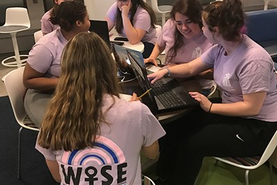 First-year students studying in the Women In Science and Engineering--W.I.S.E.--living-learning community at UMass Lowell.