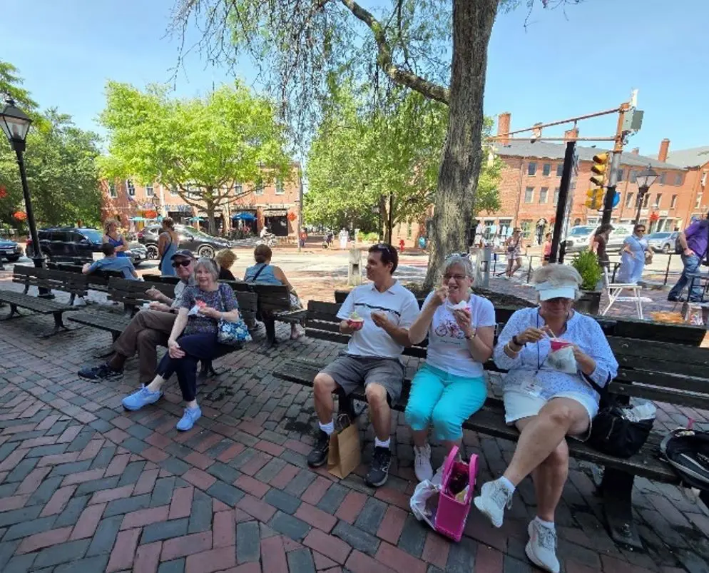 Learning in Retirement Association (LIRA Members enjoying a gelato in Newburyport.