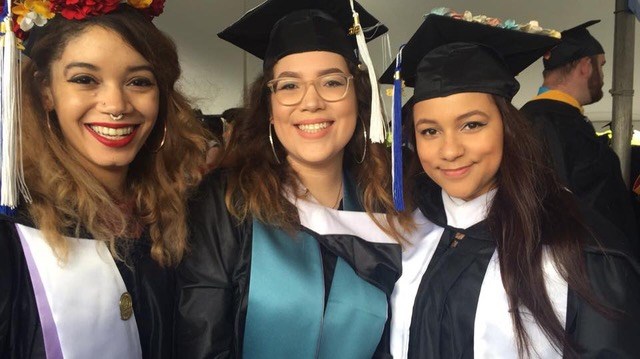 Nicole Cruz Merced and friends at the undergraduate commencement exercise in 2018.