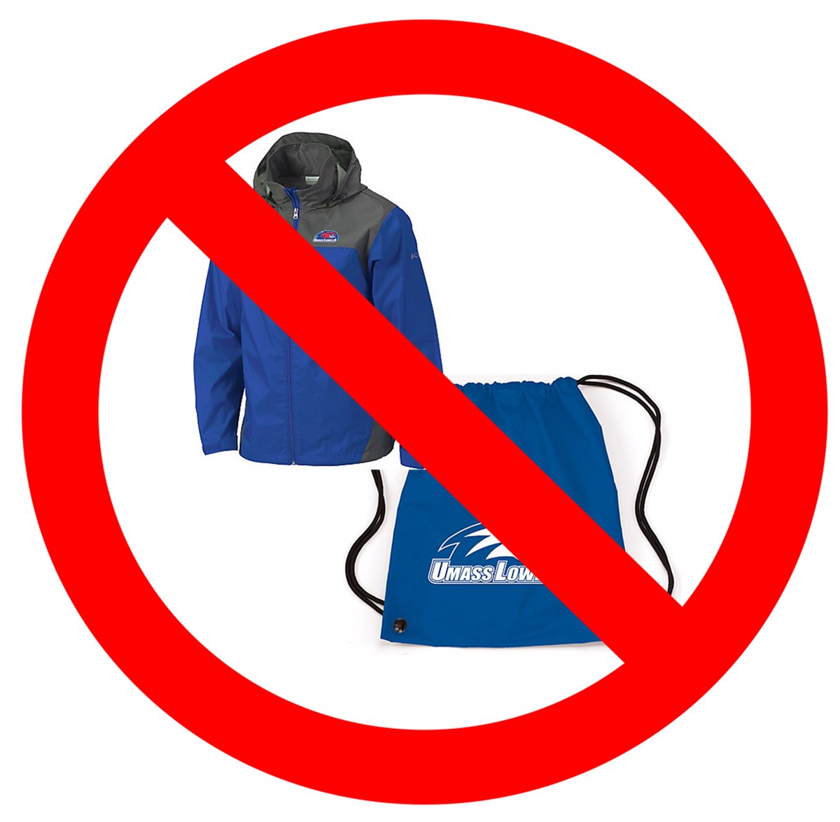 No sign over UMass Lowell jacket and bag. At the UMass Lowell Testing Centers: Leave your jacket and bags in the office. They cannot be taken into the testing areas.