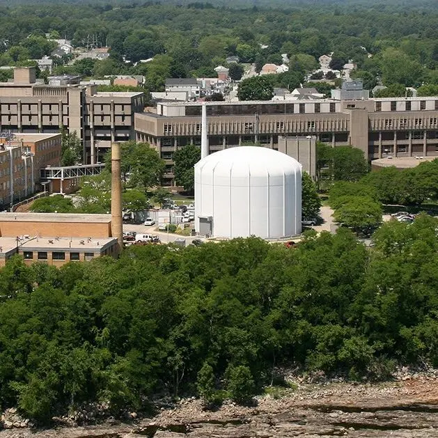 A birds-eye view of the Nuclear Reactor on UMass Lowell's North Campus.