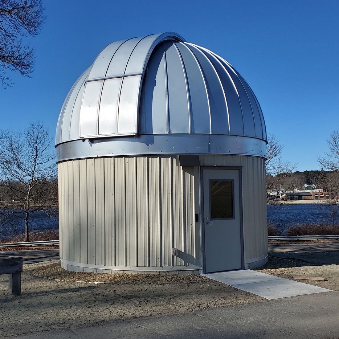 The dome on the observatory is complete. The river is visible in the background. 