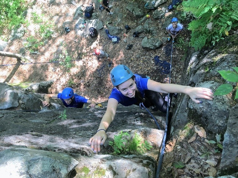 A participant changing onto the rockwall- picture from above