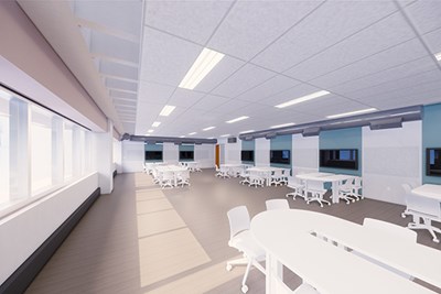 An artist rendering of a new classroom at Olsen Hall
