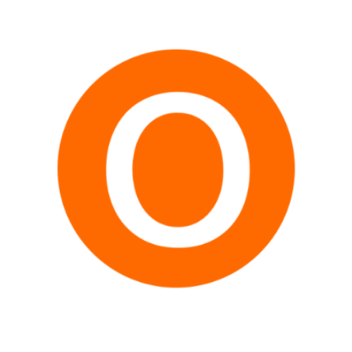 An orange circle with a white "o" in the middle