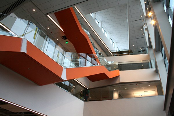 The view of the main staircase from the Pulichino Tong Business Center ground floor