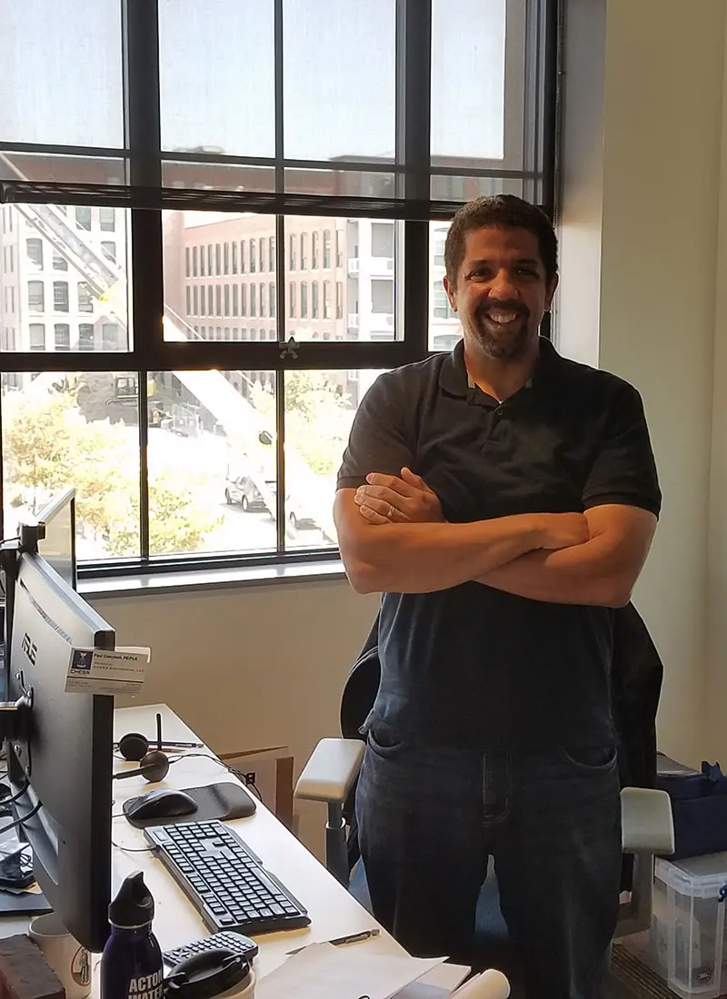 Paul Campbell in his office at the iHub in Lowell