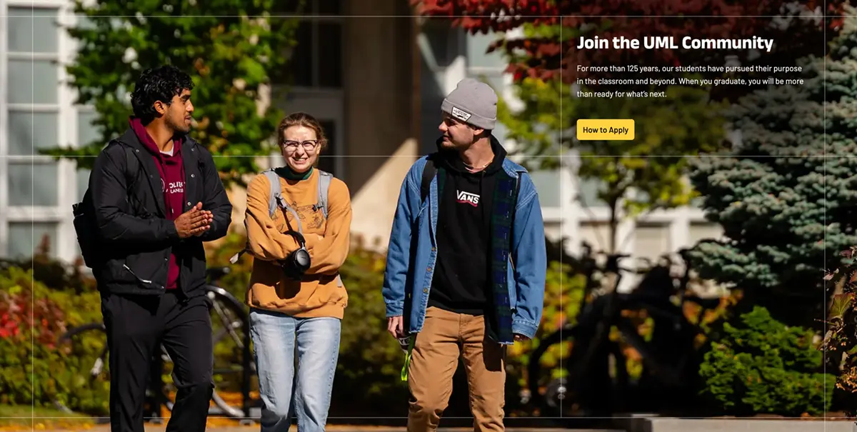 Screenshot of a portion of the uml.edu homepage showing pleasing graphical elements