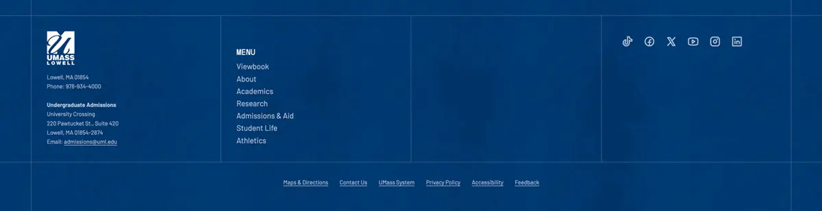 Screenshot of uml.edu redesigned footer