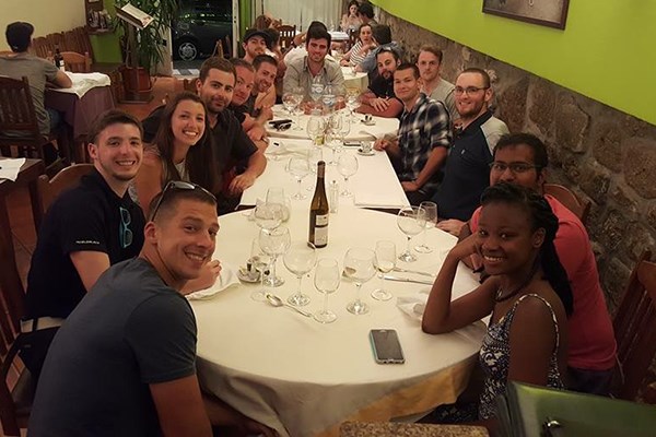 Students enjoy a dinner out in Portugal
